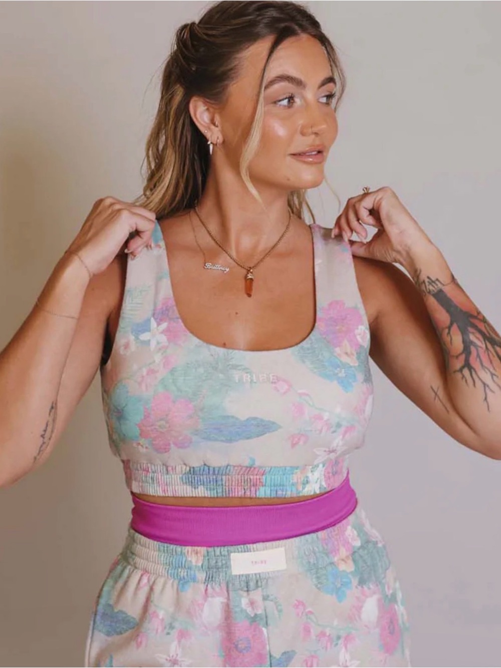 Tribe Kelley Butter Bra Active Floral Crop Bralette Coastal Cowgirl Boho XL